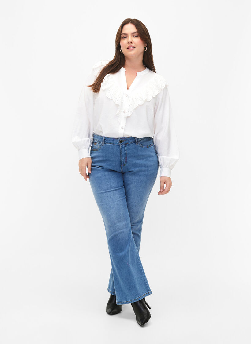 Viskoosipaitapusero röyhelöillä, Bright White, Model image number 2