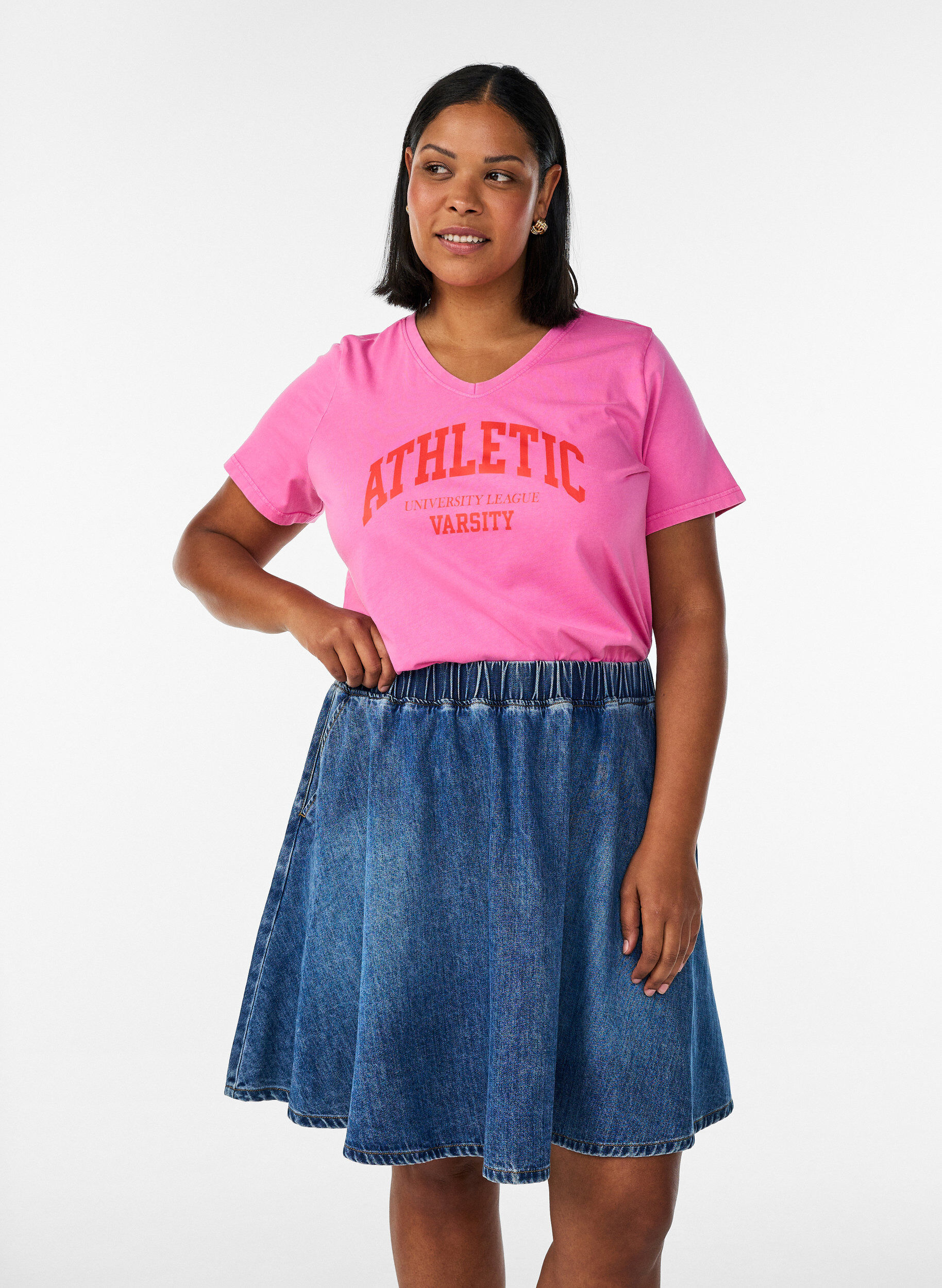 ZizziLyhyt denimi skater-hame, Sininen, Model image number 0