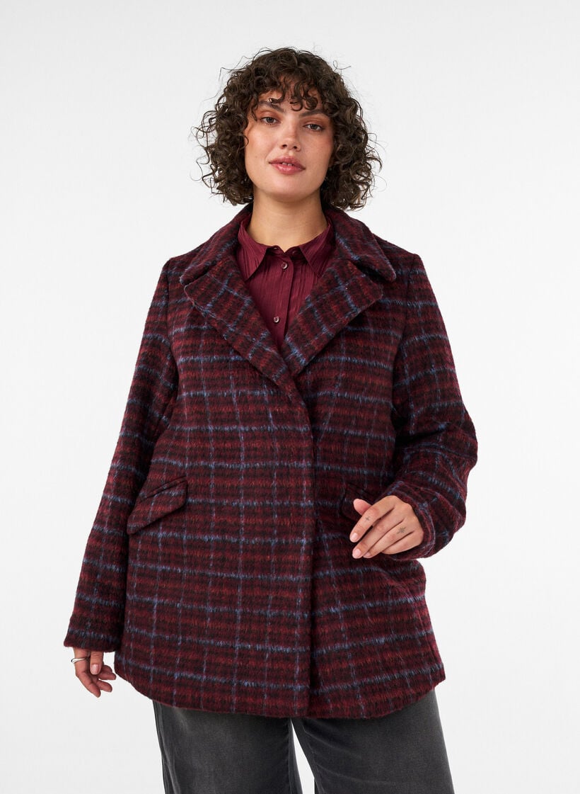 Ruudullinen takki taskuilla, Punainen, Model image number 0