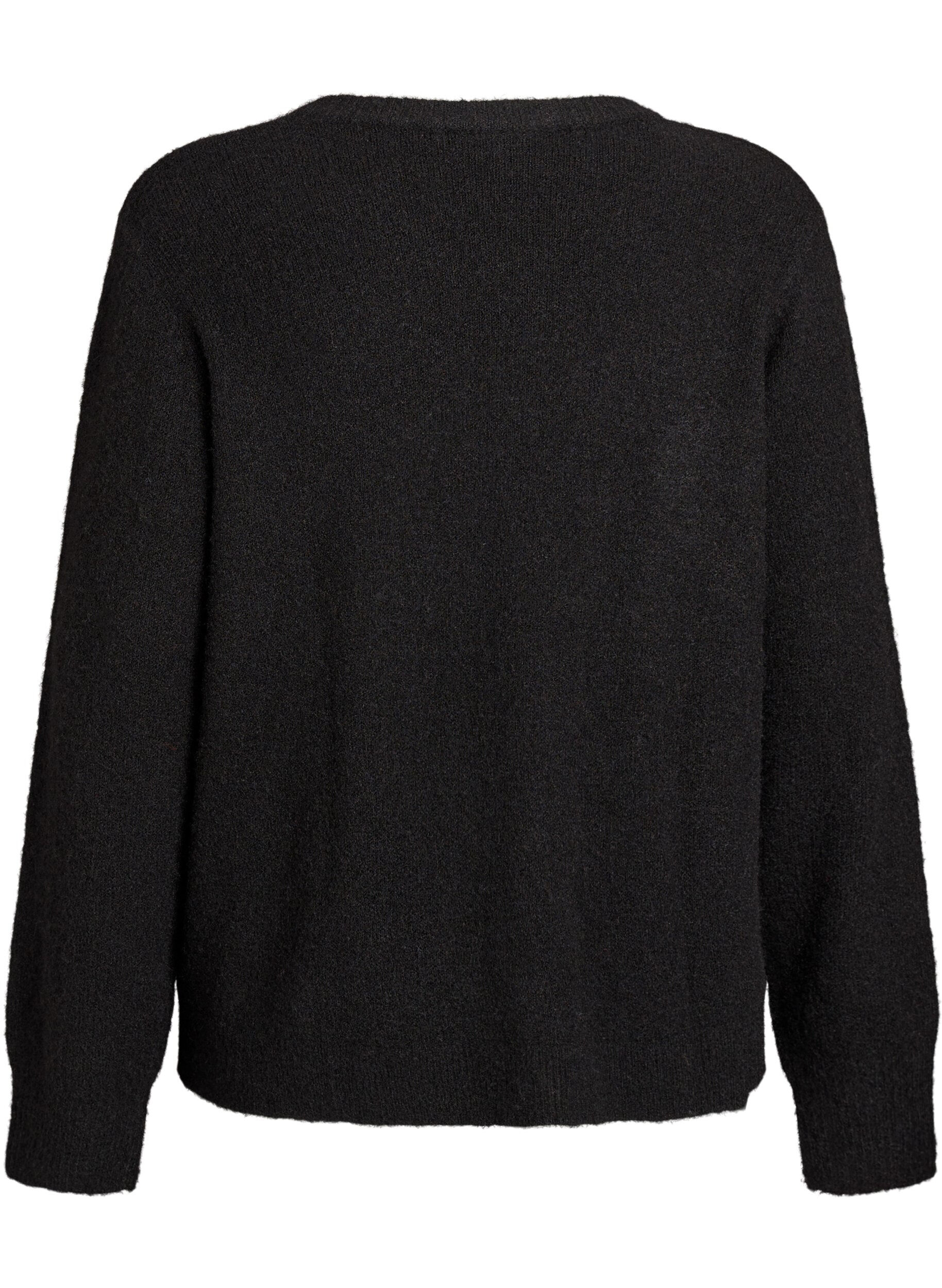 Zizzi Neuleliivi, jossa on villaa ja napit, Musta, Packshot image number 1