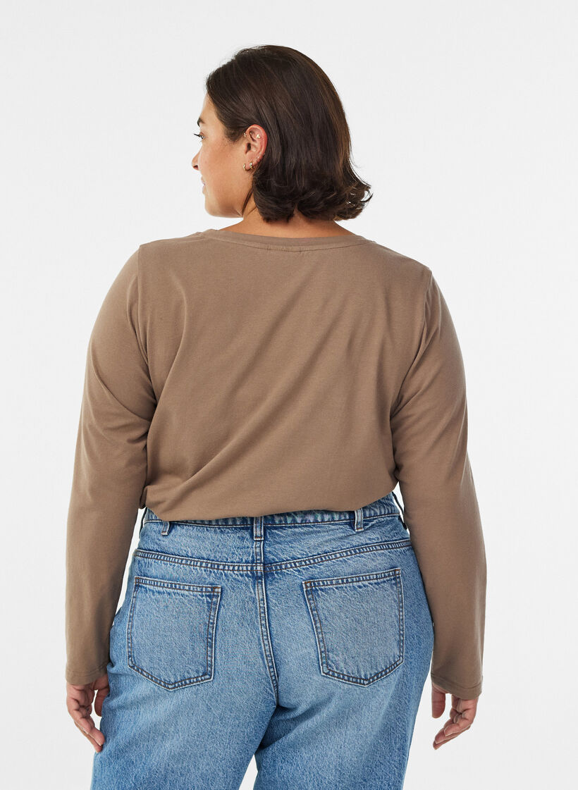 Perus jersey-paita, jossa pitk&auml;t hihat, Ruskea, Model image number 2