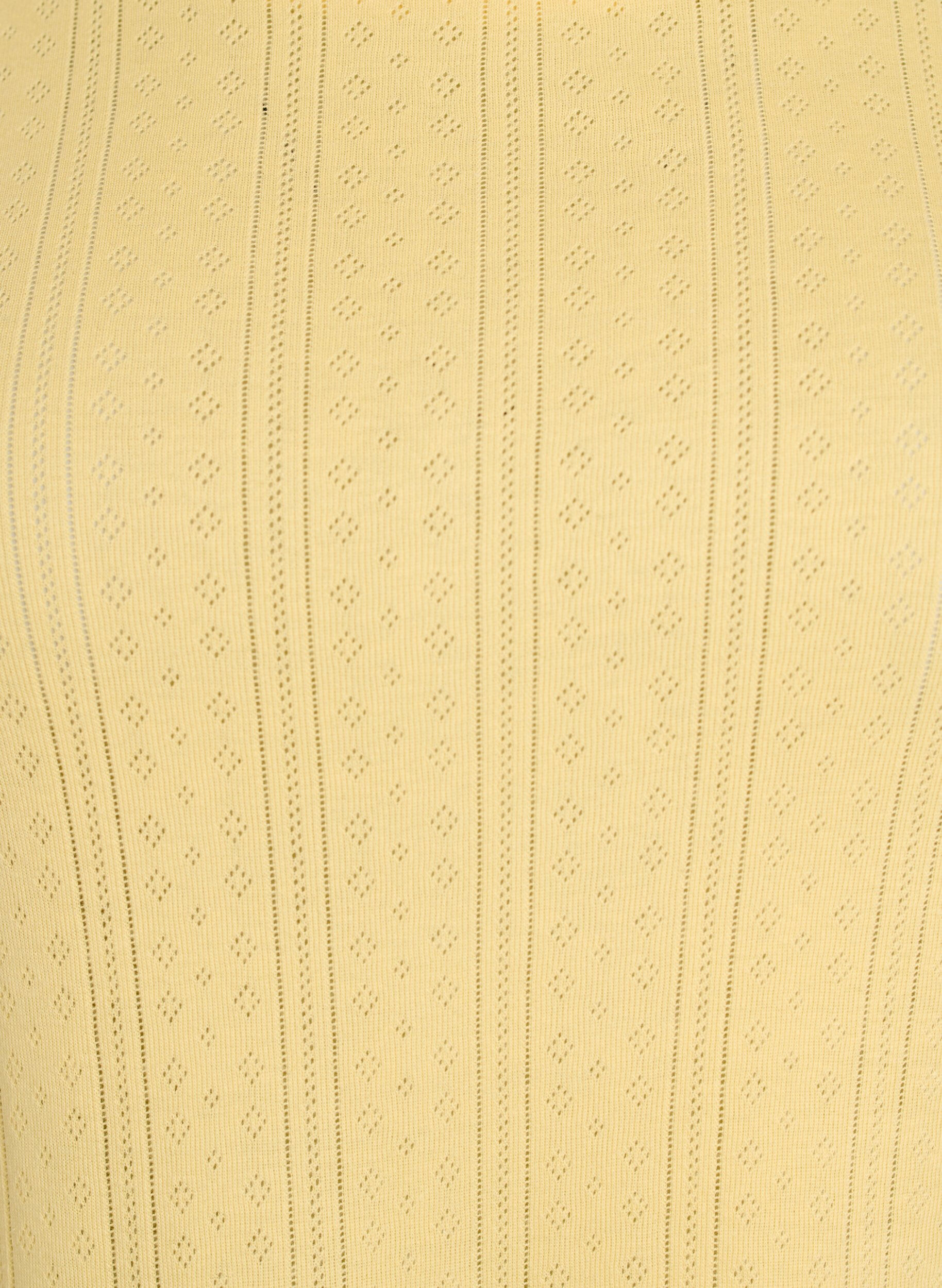 Zizzi Puuvillainen T-paita reik&auml;kirjonnalla, Keltainen, Packshot image number 2