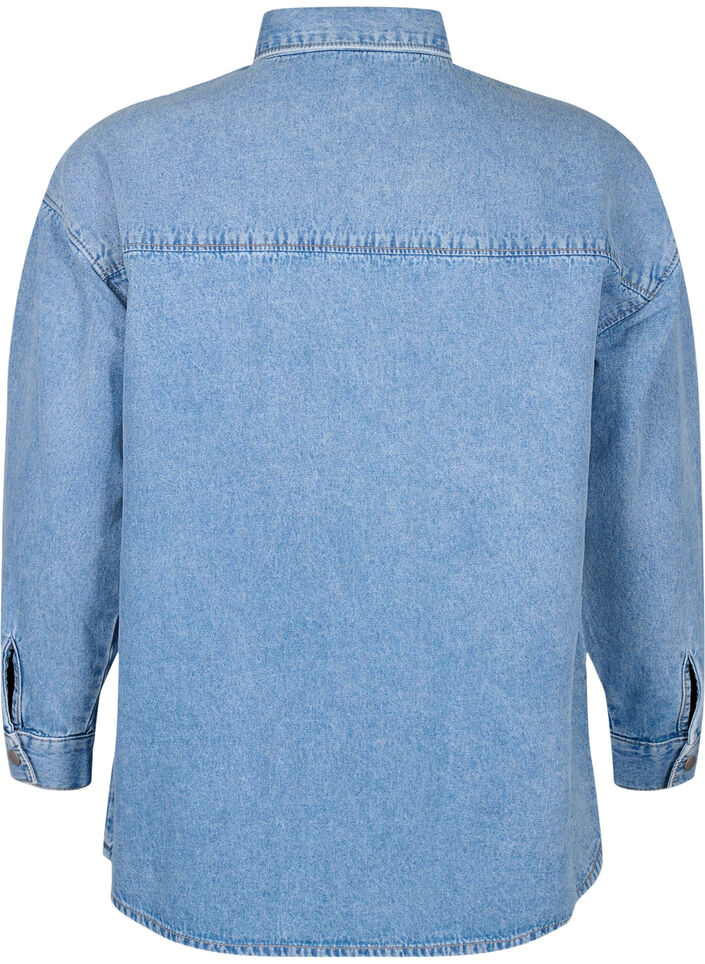 Väljä farkkupaita, jossa on rintatasku, Light blue denim, Packshot image number 1