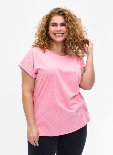 Meleerattu t-paita lyhyillä hihoilla, Strawberry Pink Mel., Model image number 0