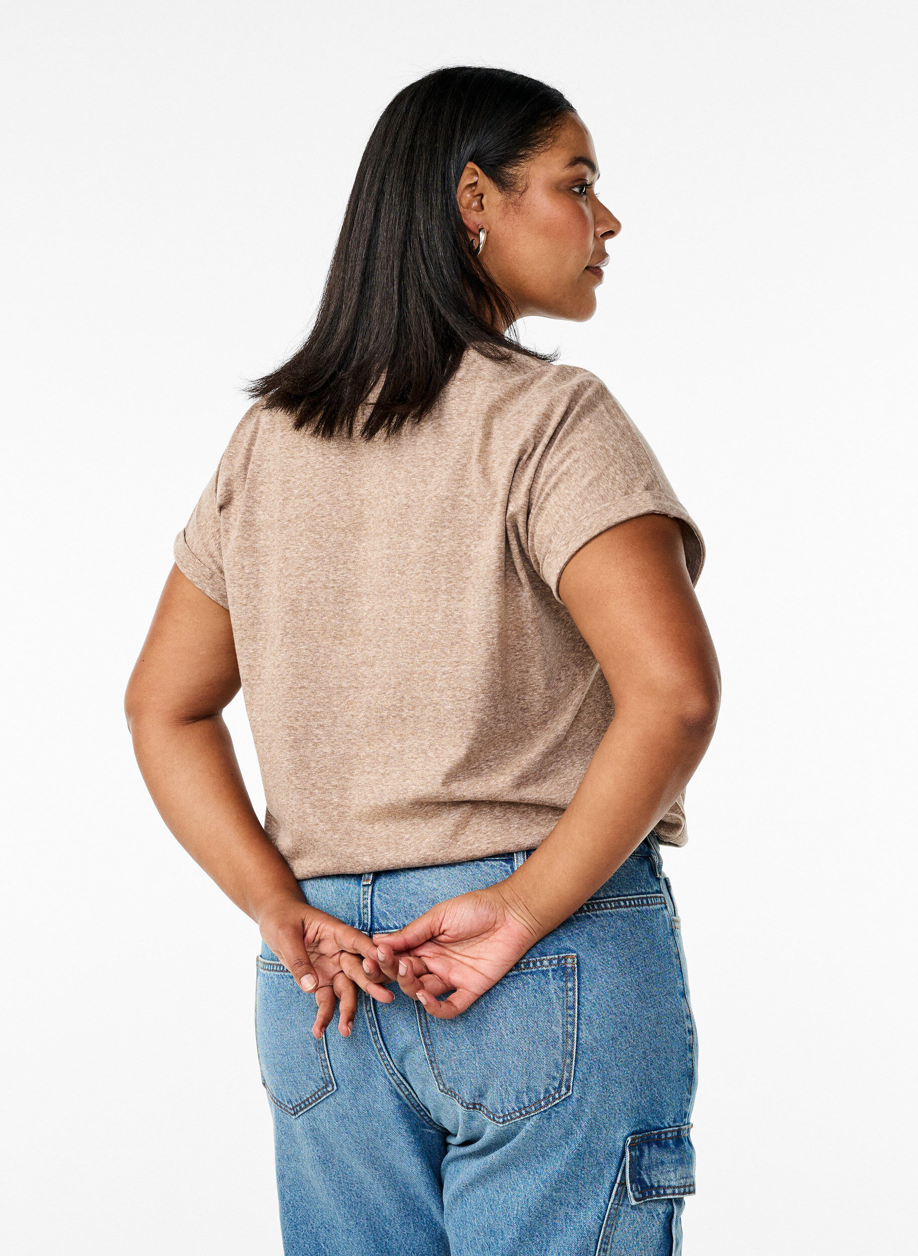 Zizzi Meleerattu t-paita lyhyill&auml; hihoilla, Ruskea, Model image number 2