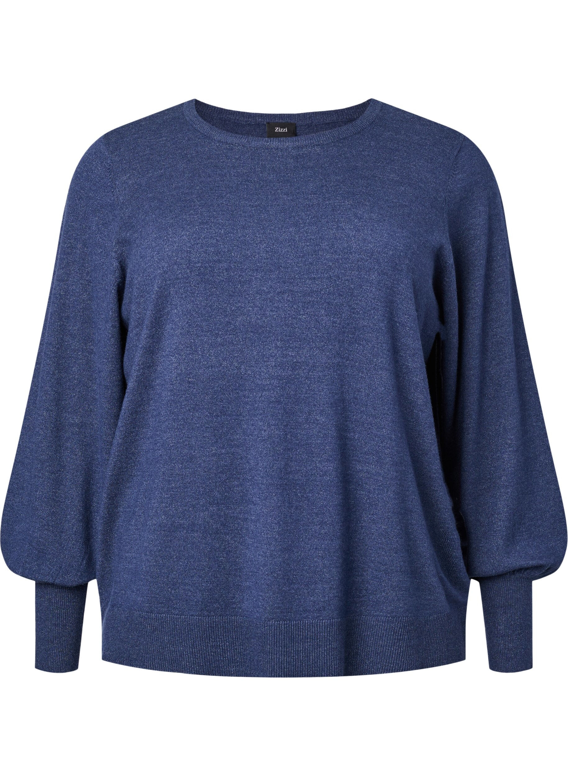 Zizzi Viskoosista valmistettu neulepusero pallohihoilla , Dress Blues Mel., Packshot image number 0