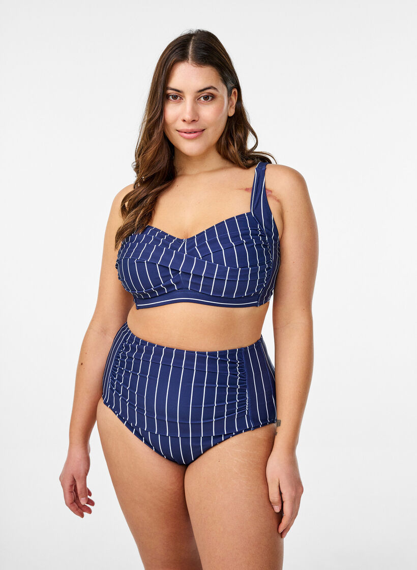 Bikinihousut printillä ja korkealla vyötäröllä, Sininen, Model image number 0