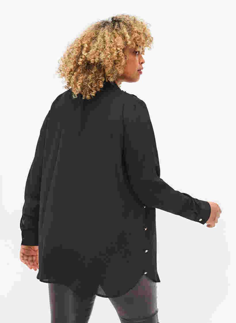 Pitkähihainen paita röyhelökauluksella, Black, Model image number 1