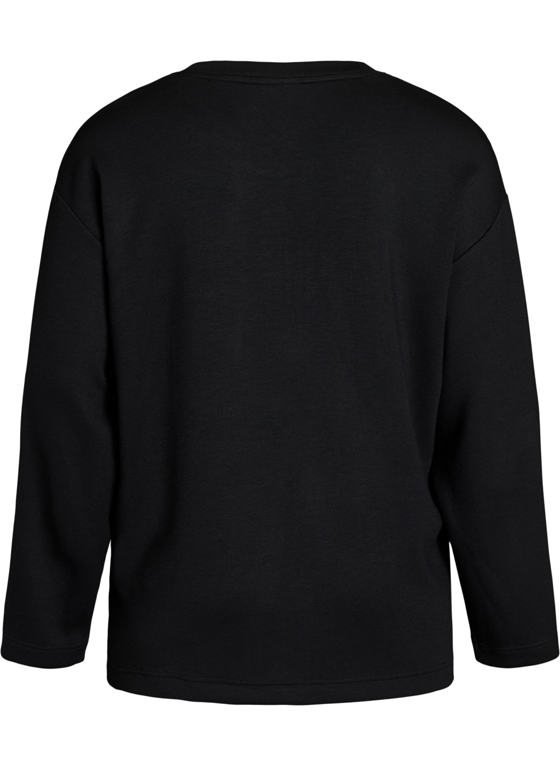ZizziRento jersey-pusero viistolla r&ouml;yhel&ouml;yksityiskohdalla, Musta, Packshot image number 1