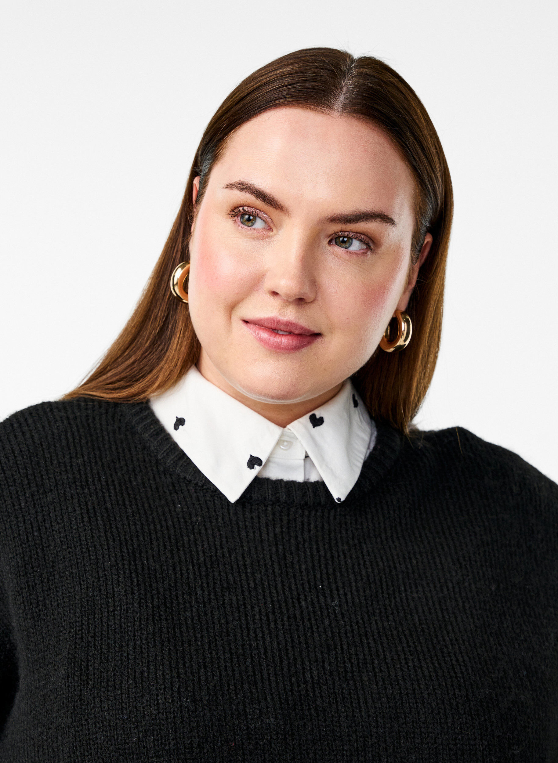 Zizzi Rento kaulus brodeeratuilla syd&auml;mill&auml;, White, Model image number 0