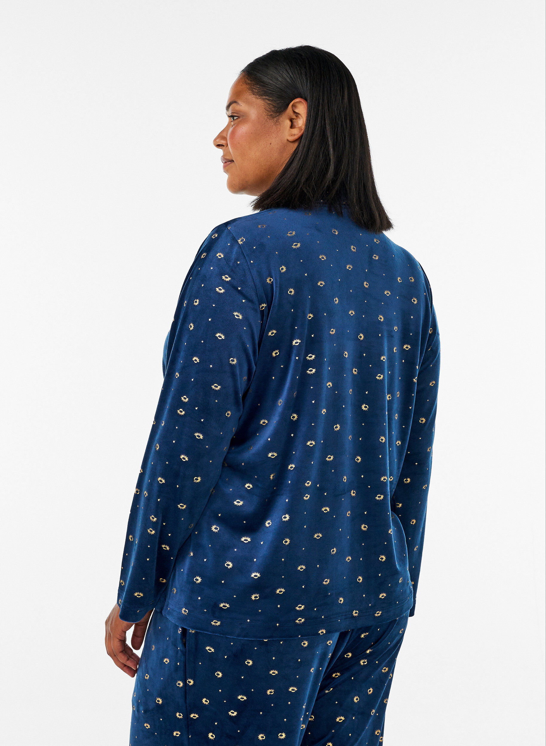 ZizziVeluurinen pyjamapaita kauttaaltaan printill&auml;, Sininen, Model image number 2