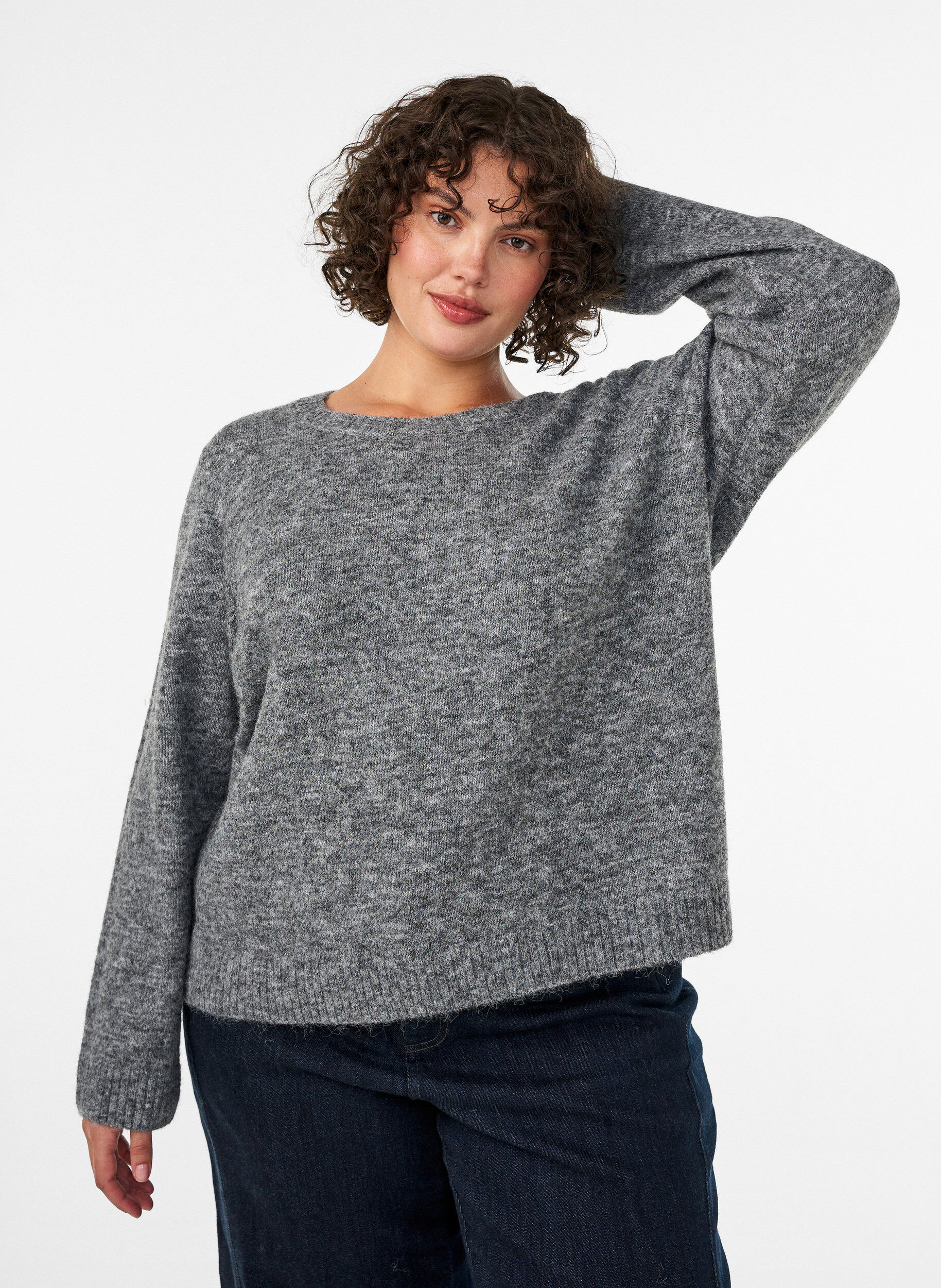 ZizziV&auml;lj&auml; neulepusero py&ouml;re&auml;ll&auml; p&auml;&auml;ntiell&auml;, Harmaa, Model image number 0