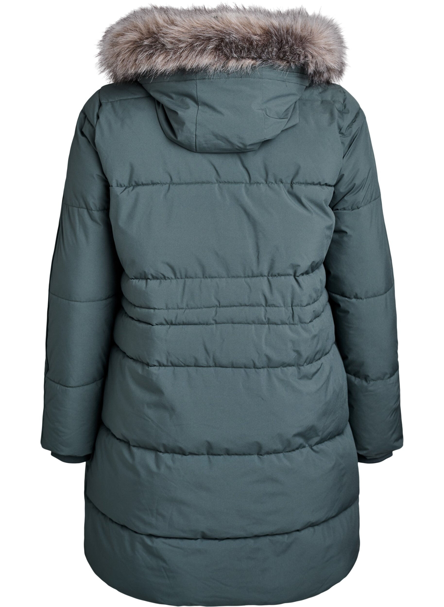Zizzi Vedenkest&auml;v&auml; parka tekoturkiskauluksella, Vihre&auml;, Packshot image number 1