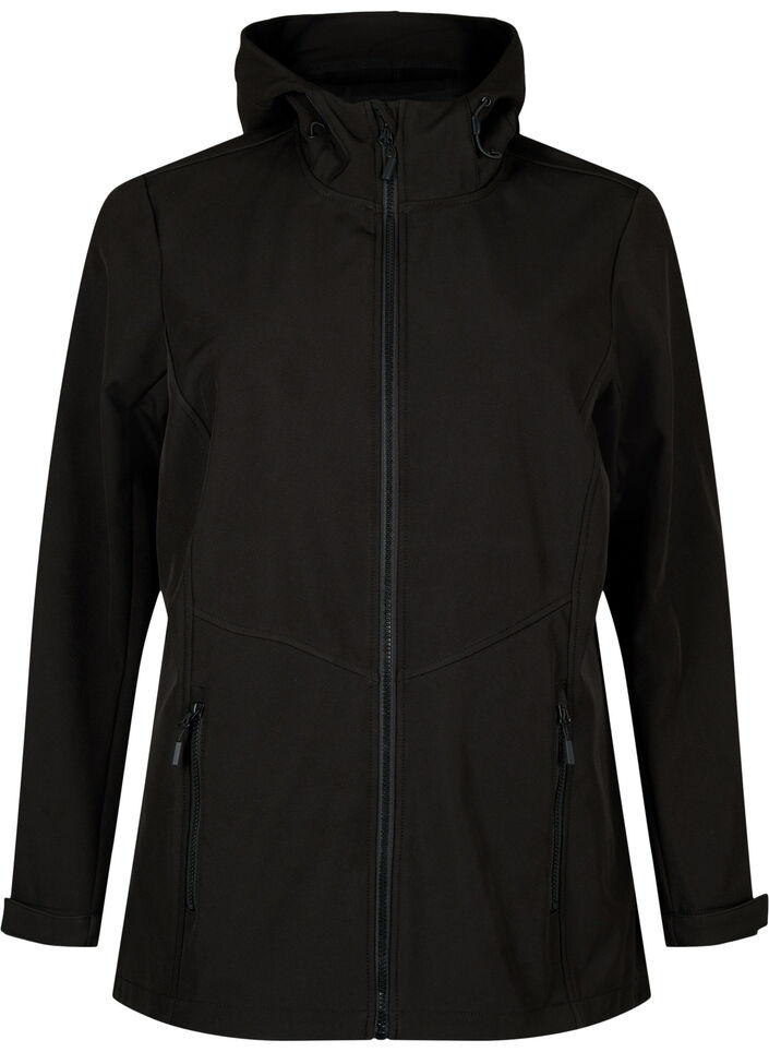 Lyhyt softshell-takki, jossa on taskut, Black, Packshot image number 0