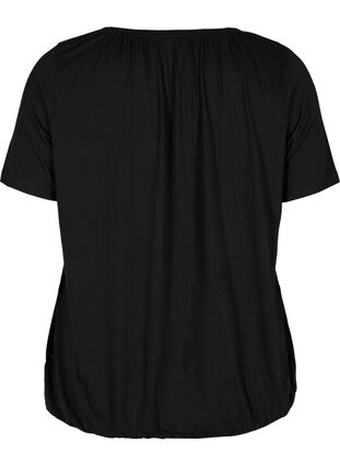 Lyhythihainen viskoosista valmistettu t-paita joustoreunuksella , Black, Packshot image number 1