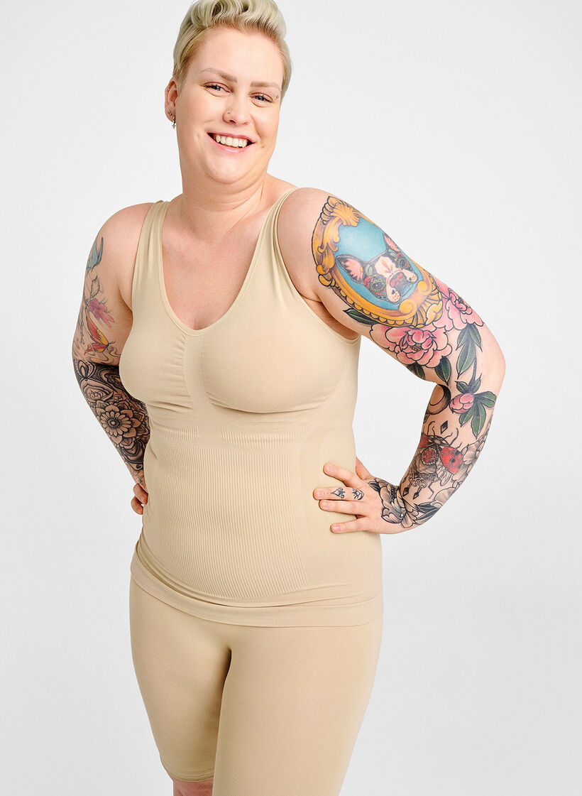 Shapewear-toppi leveillä olkaimilla, Beige, Image image number 0