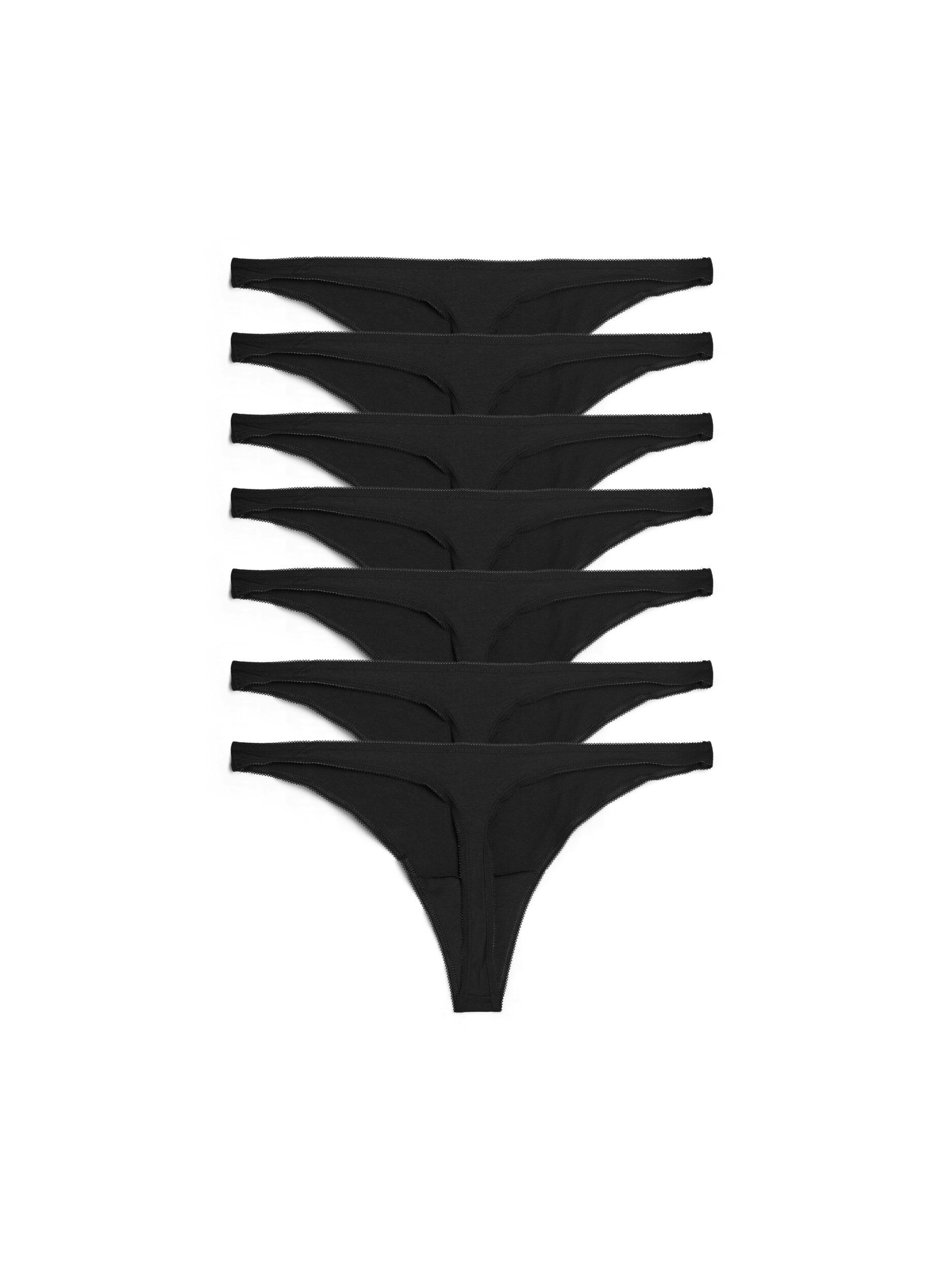 Zizzi 7 kpl puuvillaiset stringit matalalla vy&ouml;t&auml;r&ouml;ll&auml;, Musta, Packshot image number 1