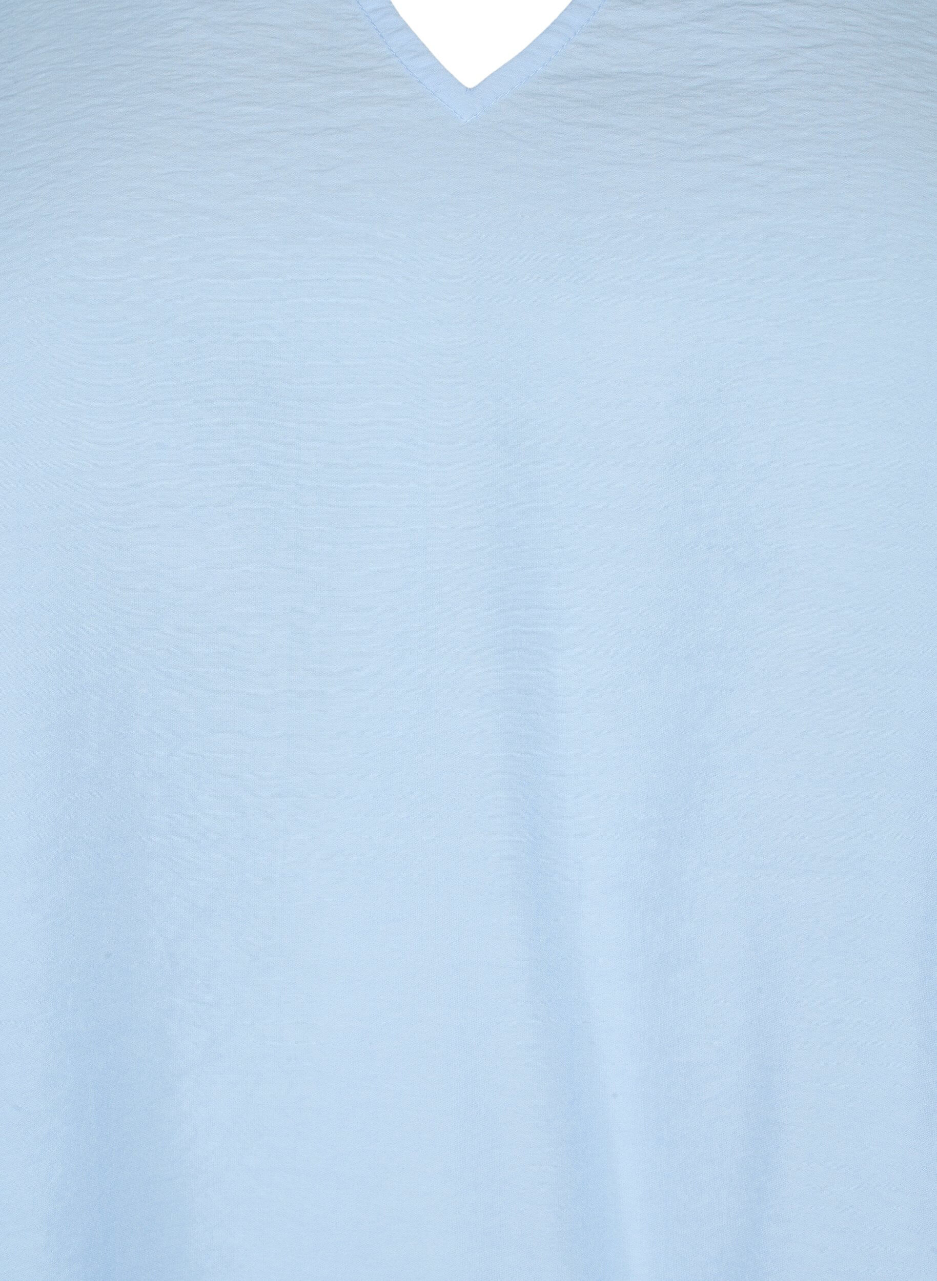 Zizzi Lyhythihainen brodeerattu viskoosipusero, Sininen, Packshot image number 2