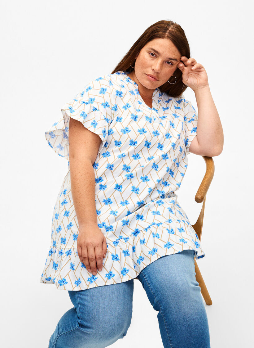 Kukkakuvioinen puuvillatunika, Snow White Flower, Image image number 0