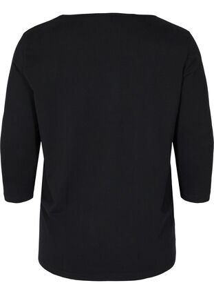 Yksivärinen ja puuvillainen t-paita 3/4-hihoilla, Black, Packshot image number 1