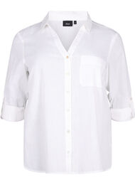 Puuvilla-pellavasekoitteinen paitapusero, jossa on napitus, Bright White