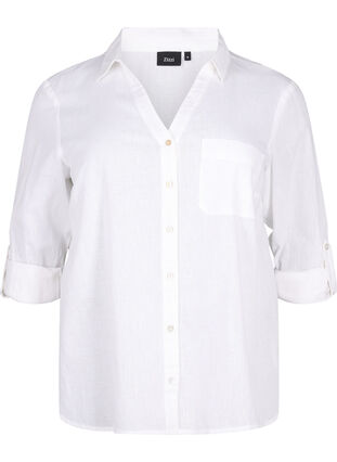 Puuvilla-pellavasekoitteinen paitapusero, jossa on napitus, Bright White, Packshot image number 0