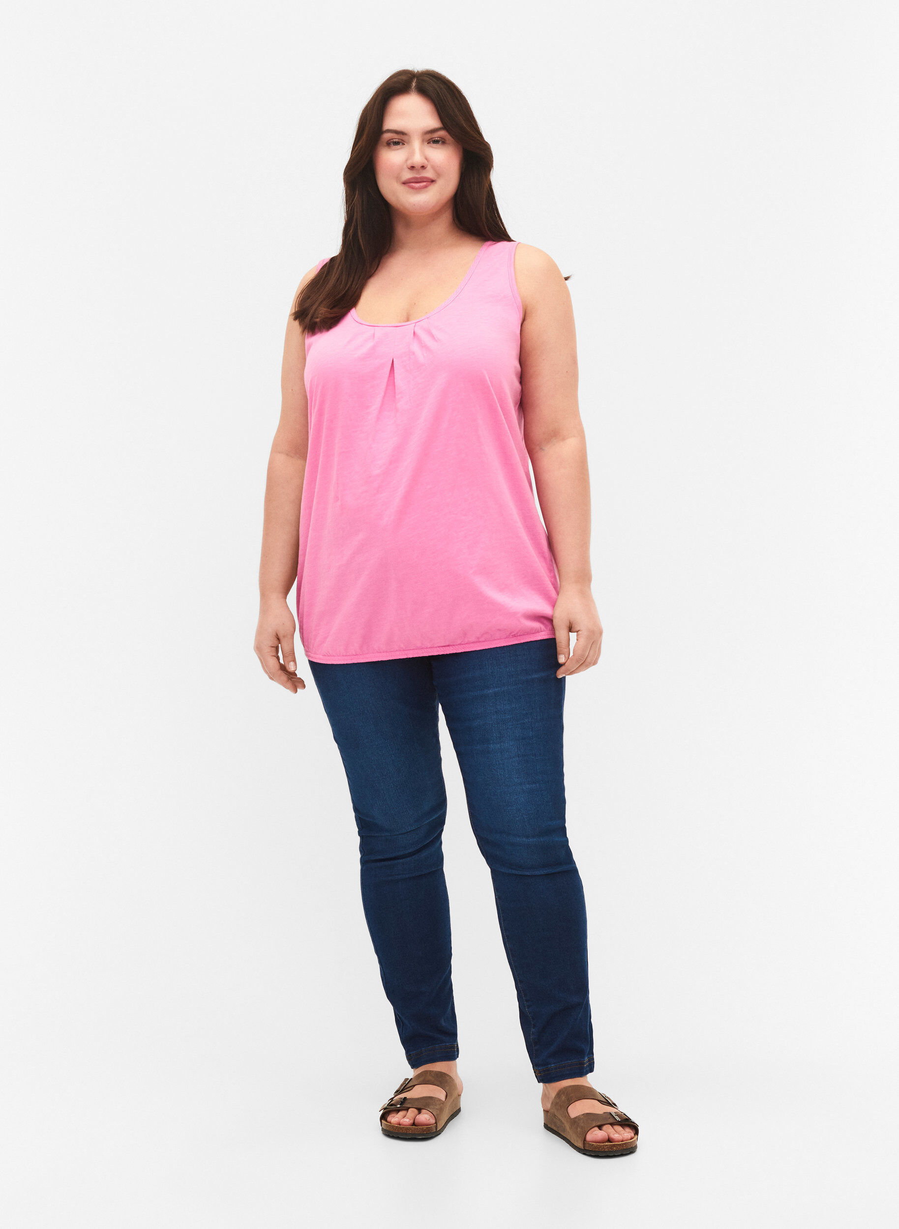 Zizzi 2kpl puuvillatoppeja pitsikantilla, Rosebloom / Black, Model image number 2