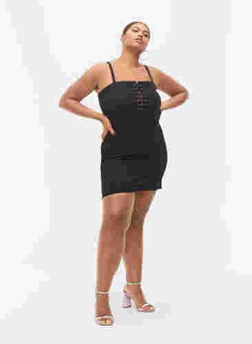 Vartaloamyötäilevä mekko kiristysnauhalla, Black, Model image number 3