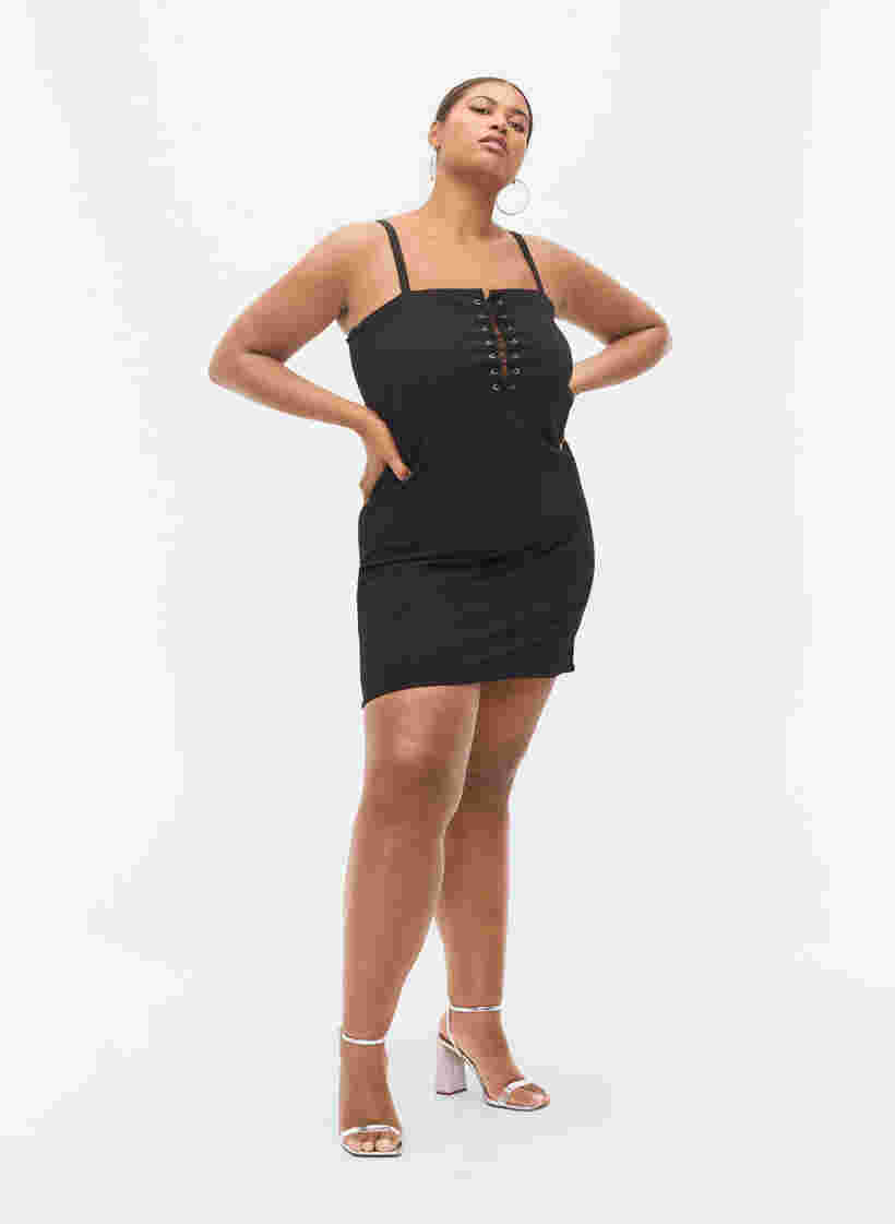 Vartaloamyötäilevä mekko kiristysnauhalla, Black, Model image number 3