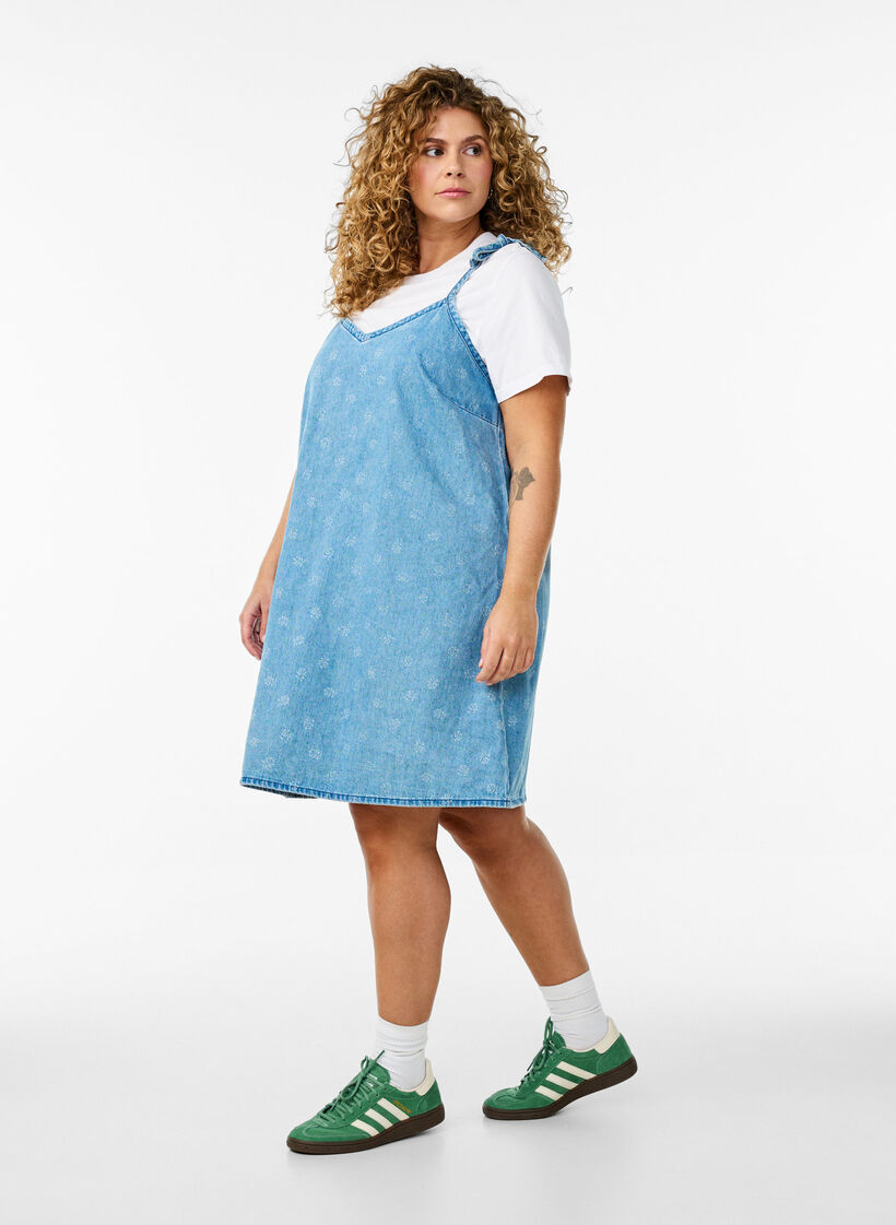 Lyhyt denimimekko säädettävillä olkaimilla, LBD w. Flower, Model image number 3