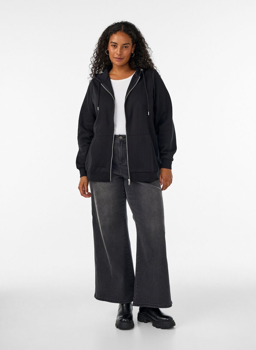 Hupullinen collegepaita vetoketjulla ja taskuilla, Musta, Model image number 1