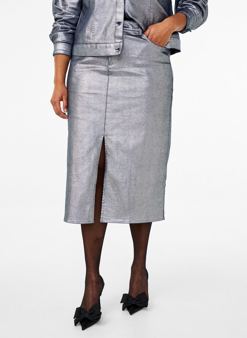 Hopeasävyinen midihame, Gun Sliver, Model image number 2