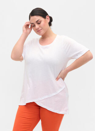 Puuvillainen t-paita lyhyillä hihoilla, Bright White, Model image number 0