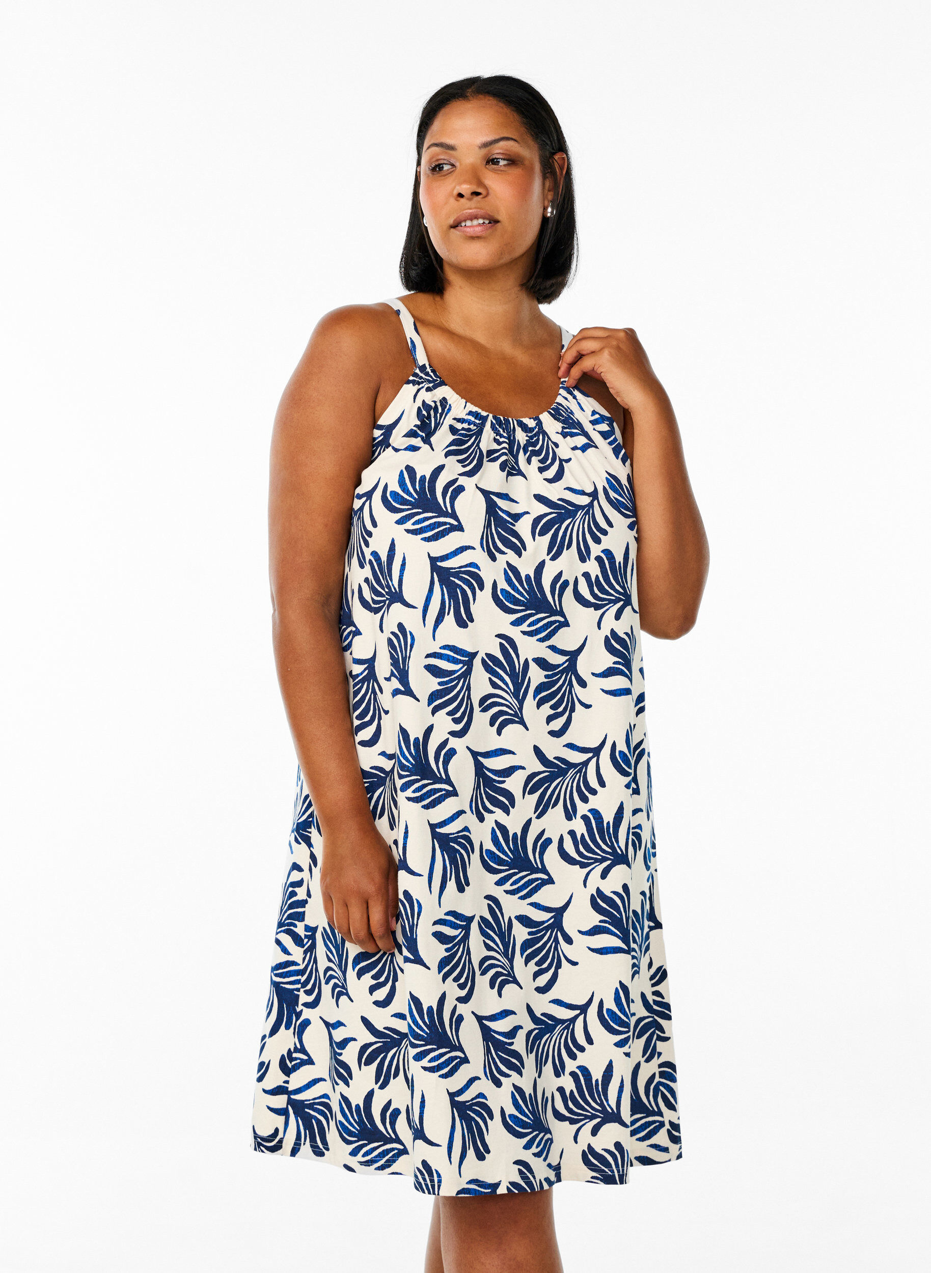 ZizziMidipituinen olkainmekko luomupuuvillaa, Valkoinen, Model image number 0