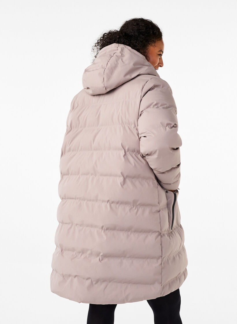 Puffer-takki hupulla ja taskuilla, Beige, Model image number 2
