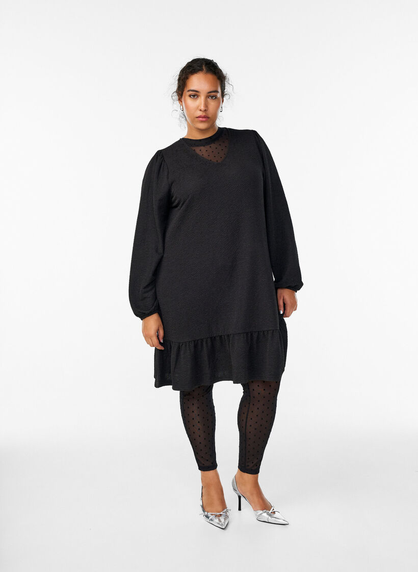 Mesh-legginssit, joissa on samettitäpliä, Musta, Model image number 0