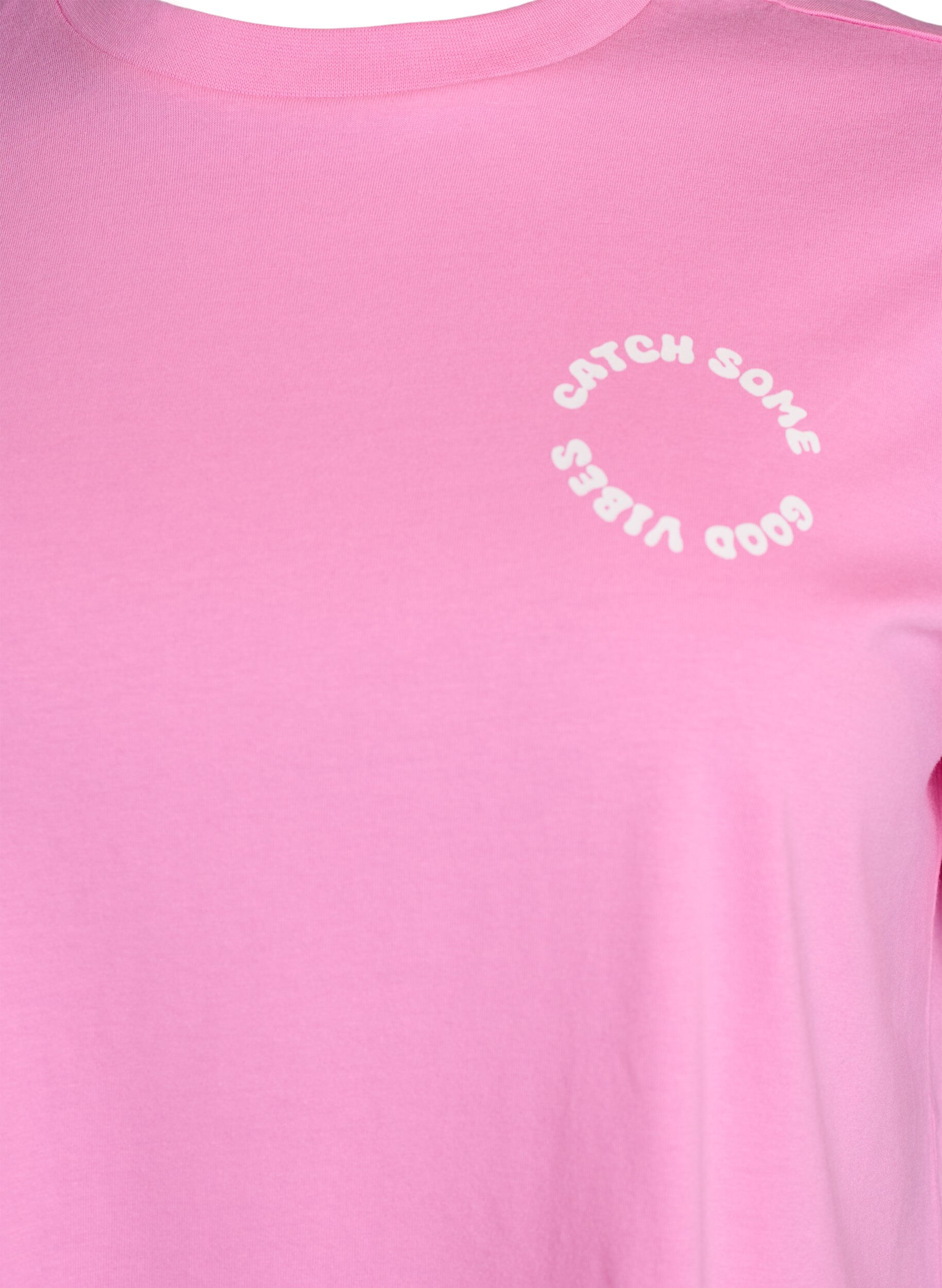 ZizziLuomupuuvillasta valmistettu T-paita tekstill&auml;, Vaaleanpunainen, Packshot image number 2