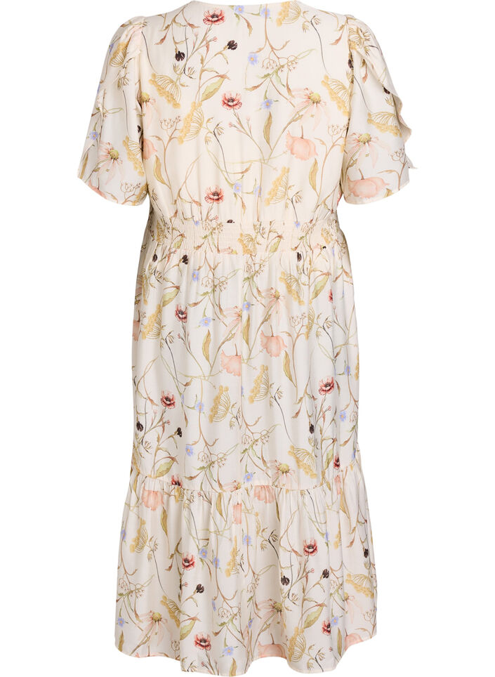 A-linjainen kukkakuvioinen midi-mekko, Beige, Packshot image number 1