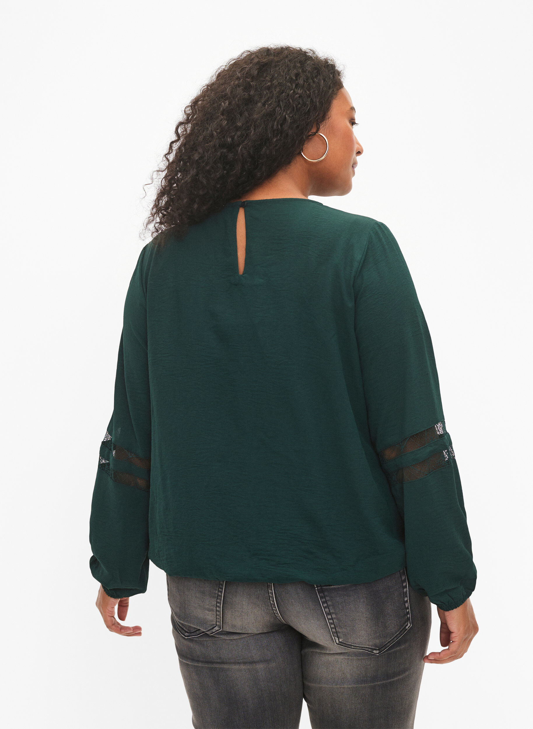 Zizzi Pitk&auml;hihainen pusero, jossa on pitsi&auml;, Scarab, Model image number 1