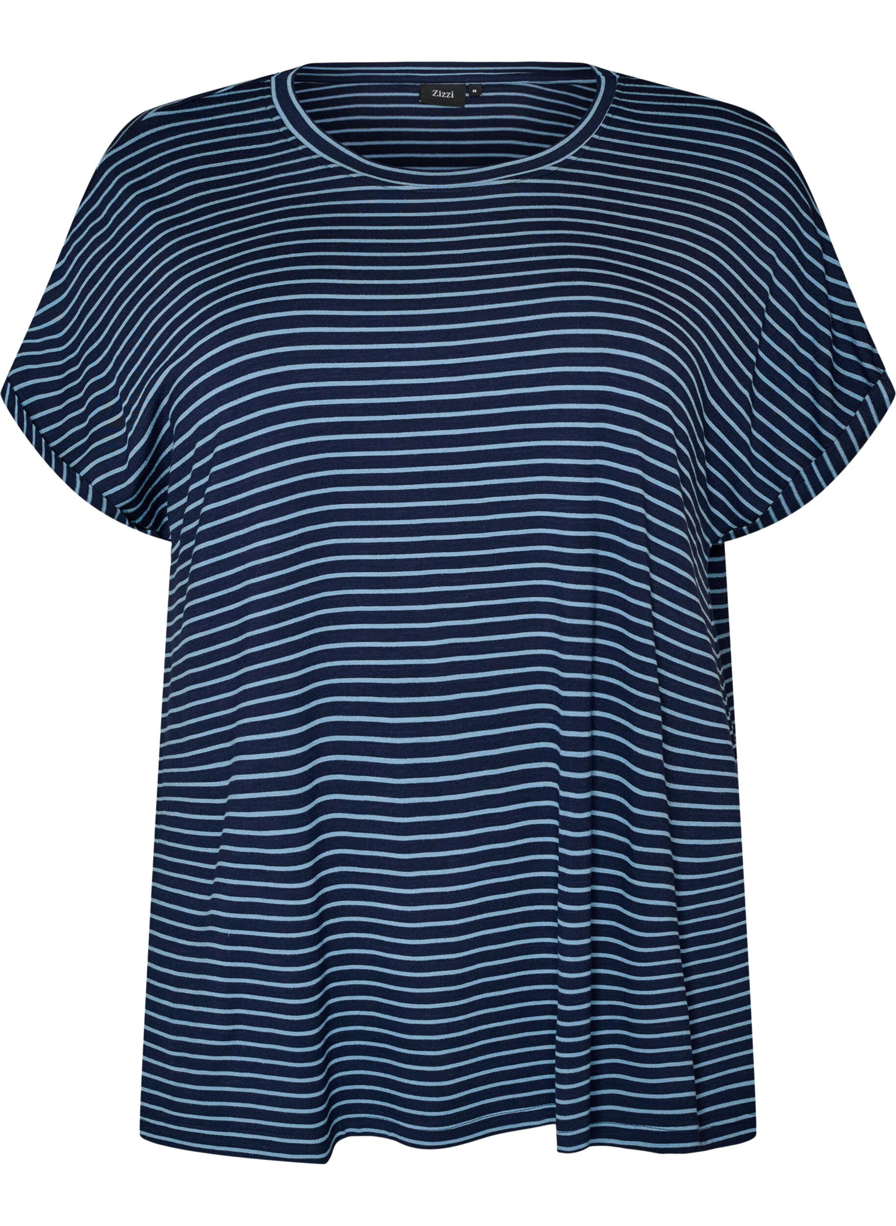 ZizziRaidallinen T-paita viskoosista py&ouml;re&auml;ll&auml; p&auml;&auml;ntiell&auml;, Sininen, Packshot image number 0