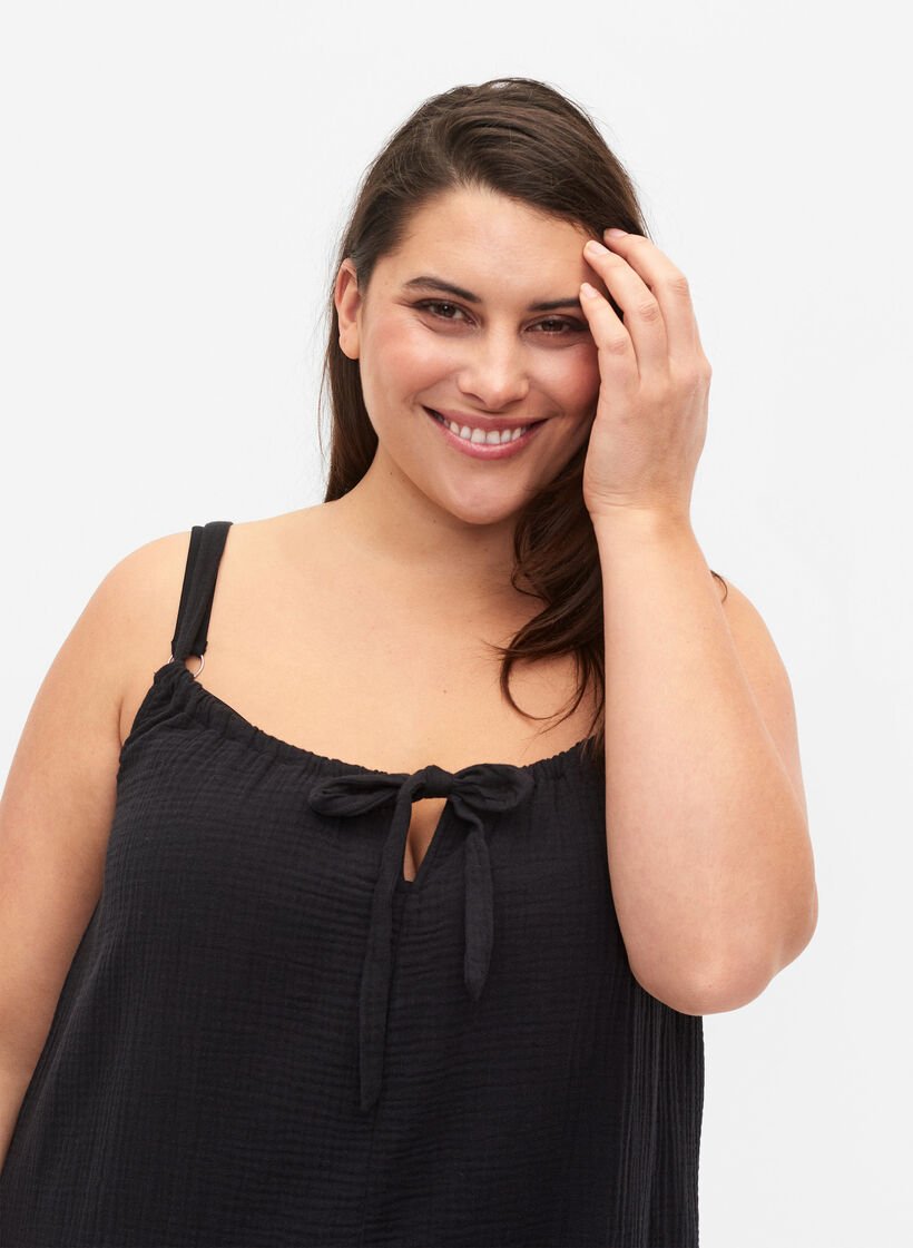 Pitkä rantamekko puuvillaa, Black, Model image number 2