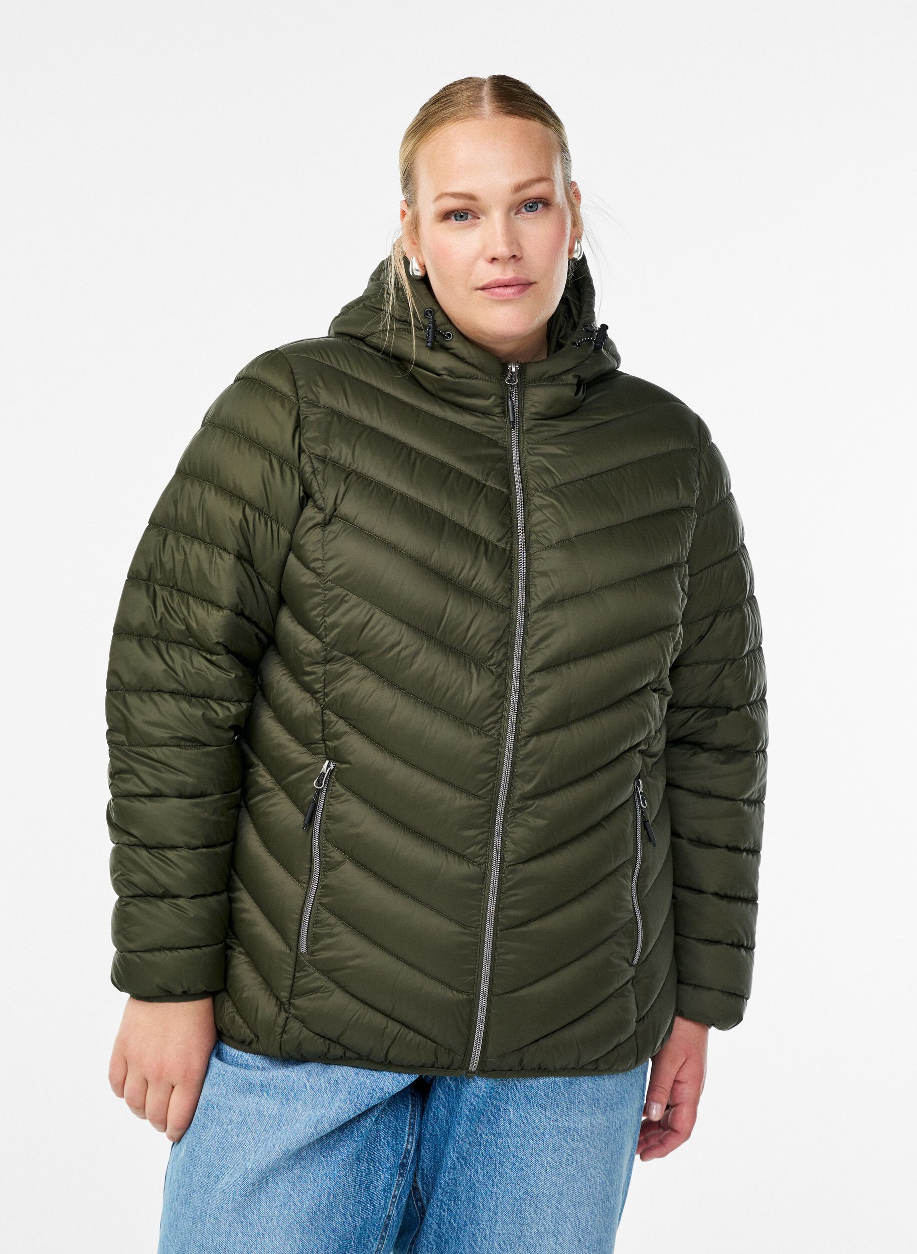 ZizziKevyt takki hupulla, Vihre&auml;, Model image number 0