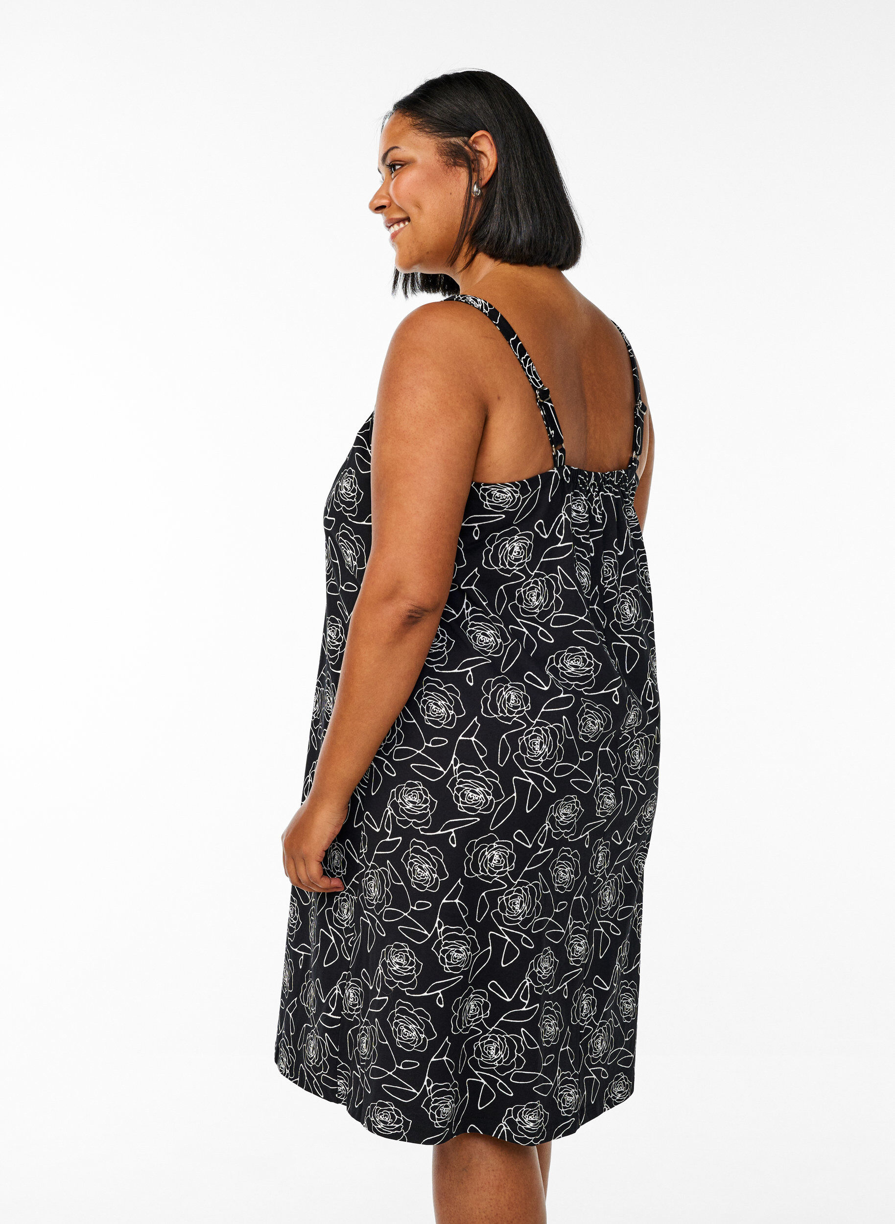 ZizziMidipituinen olkainmekko luomupuuvillaa, Musta, Model image number 2