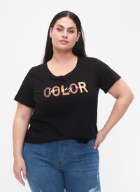 T-paita puuvillasta kuosilla , Black COLOR, Model