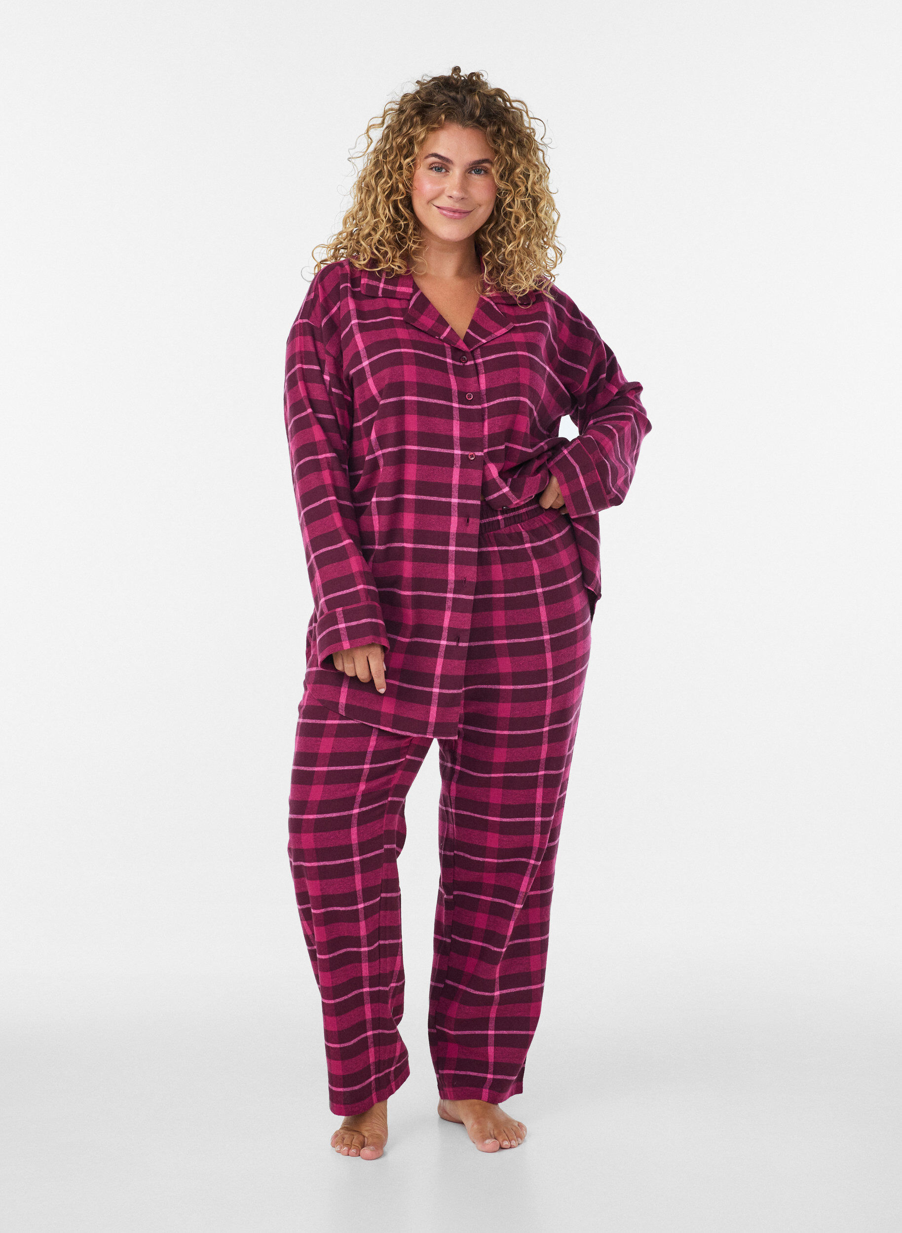 Ruudulliset puuvillaiset pyjamahousut, Punainen, Model