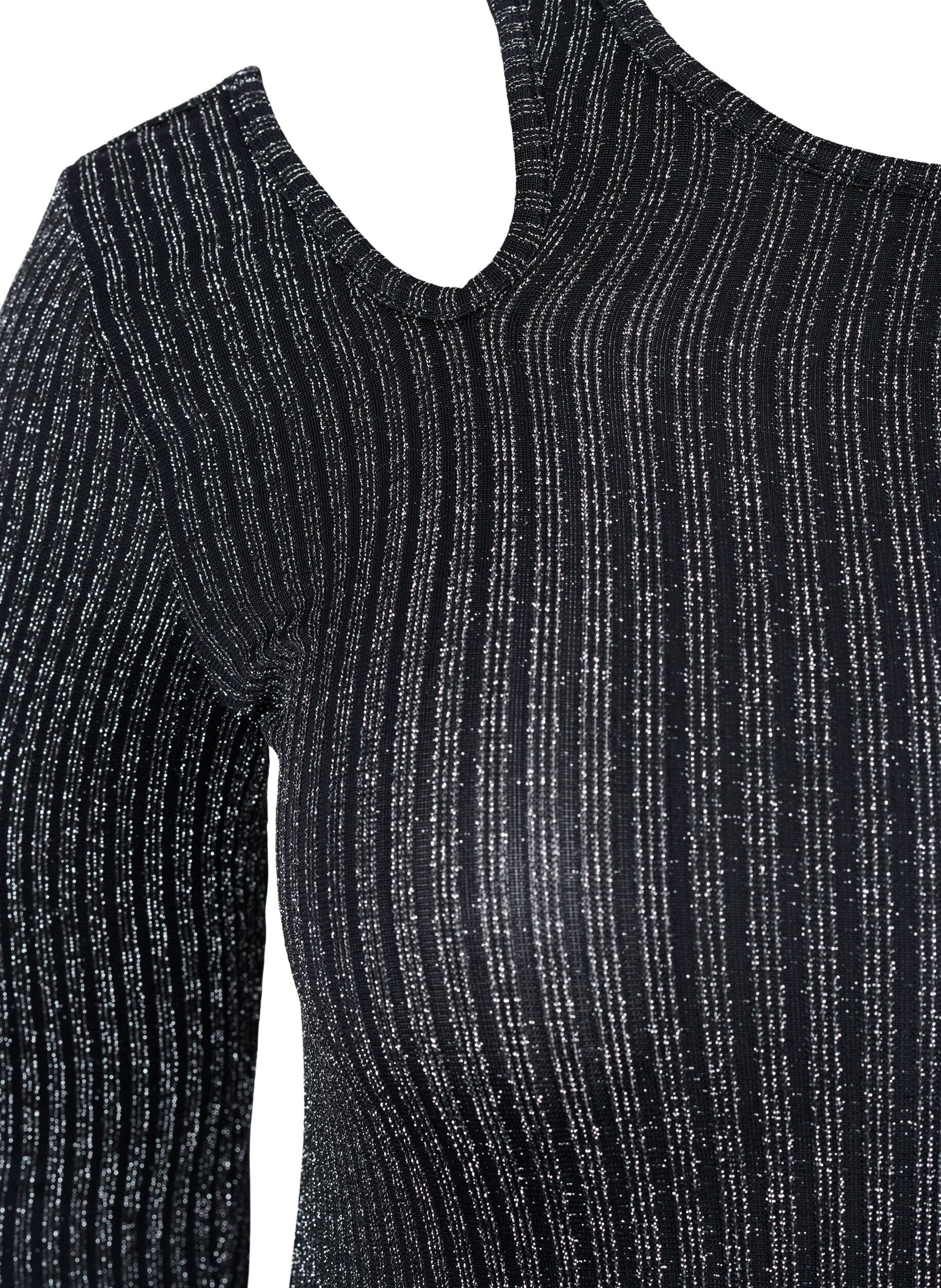 Zizzi Pitk&auml;hihainen cut out -pusero glitterill&auml;, B. w. Silver Stripes, Packshot image number 2