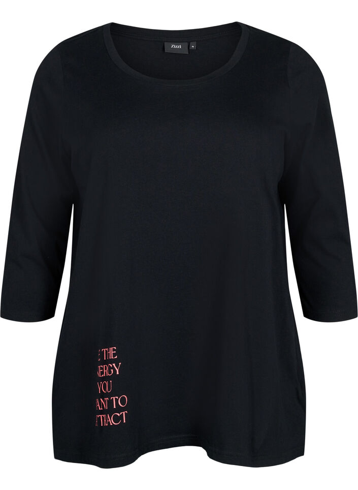 Puuvillainen t-paita 3/4-hihoilla, Black, Packshot image number 0