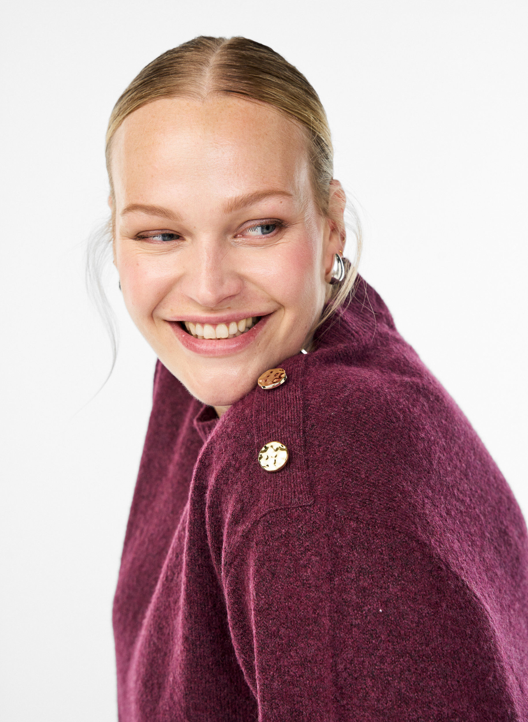 ZizziNeulepusero nappiyksityiskohdalla, Tumma Bordeaux, Model image number 3