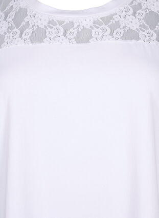 Lyhythihainen pitsikoristeltu t-paita puuvillaa, Bright White, Packshot image number 2