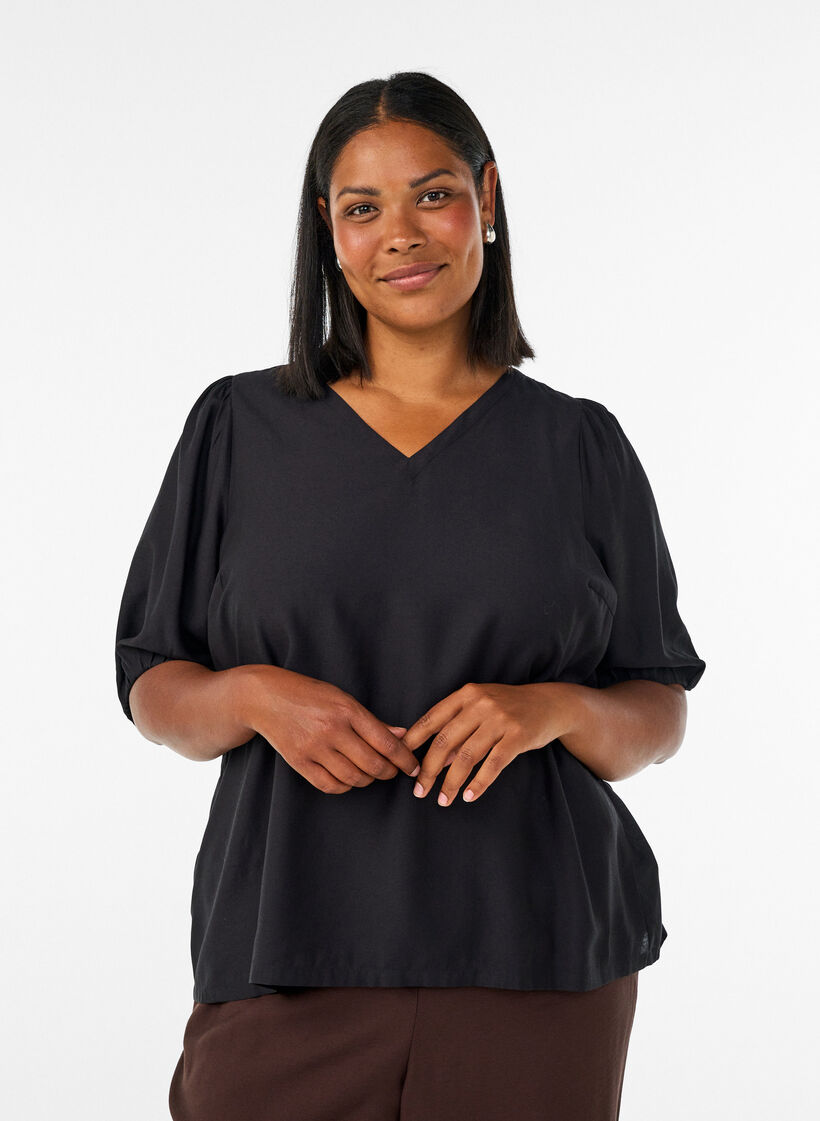 Viskoosipusero V-p&auml;&auml;ntiell&auml;, Musta, Model image number 0